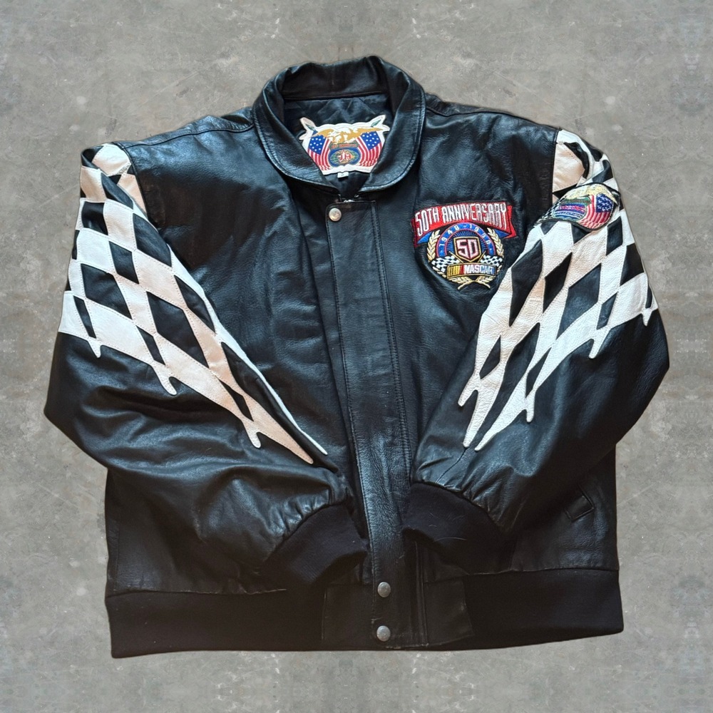 Vintage Jeff Hamilton NASCAR 50th Anniversary Leather Racing Jacket